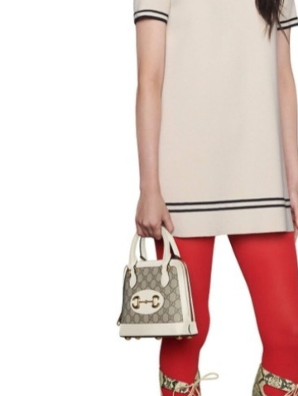 Super Canvas Summer Whitr Beige GG Canvas Satchel w/White Trim Crossbody Strap - Picture 3 of 17